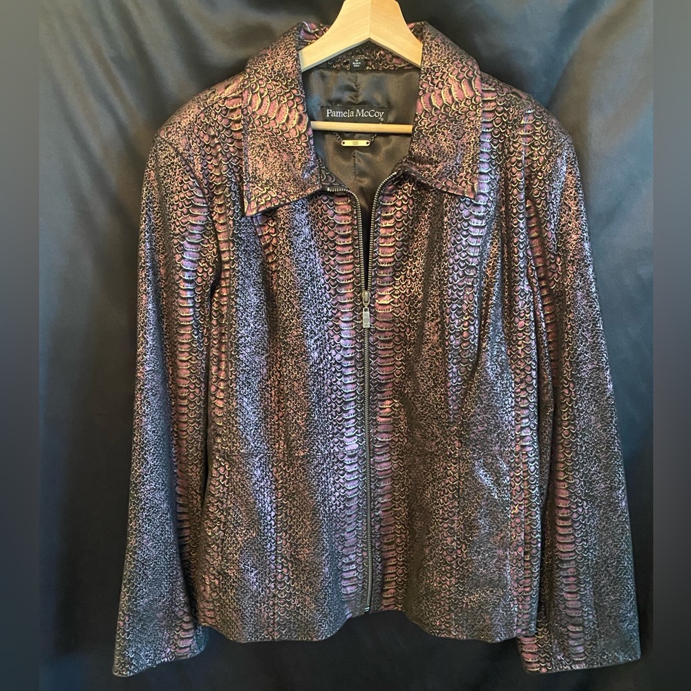 NWOT - PAMALA McCOY - Leather Jacket in Black/Pink/Silver patterned Size 1x